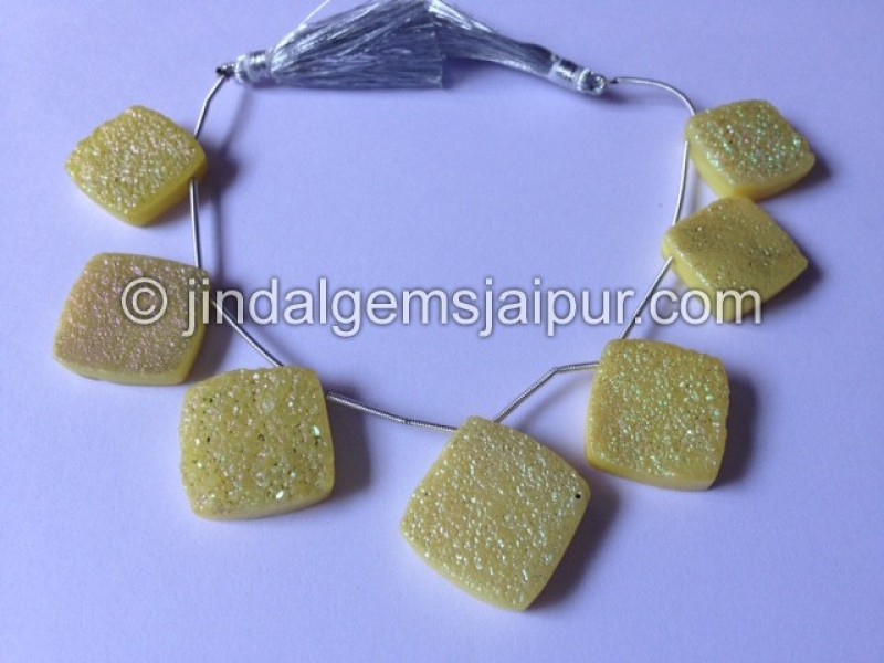 Yellow Druzy Cushion Shape Beads